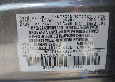 2025 Nissan Sentra Sv z USA, uszkodzony, nr VIN 3N1AB8CV5SY265710